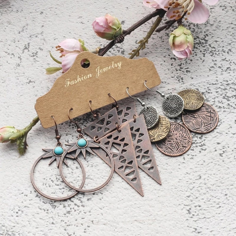 B2G1 3 Pair Set Tribal Bohemian Dangle Earrings